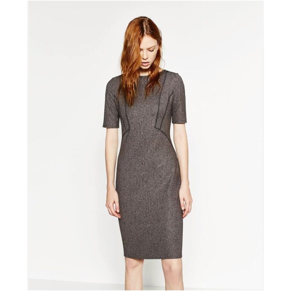ZARA women's office sheath dress in Gray and Black L